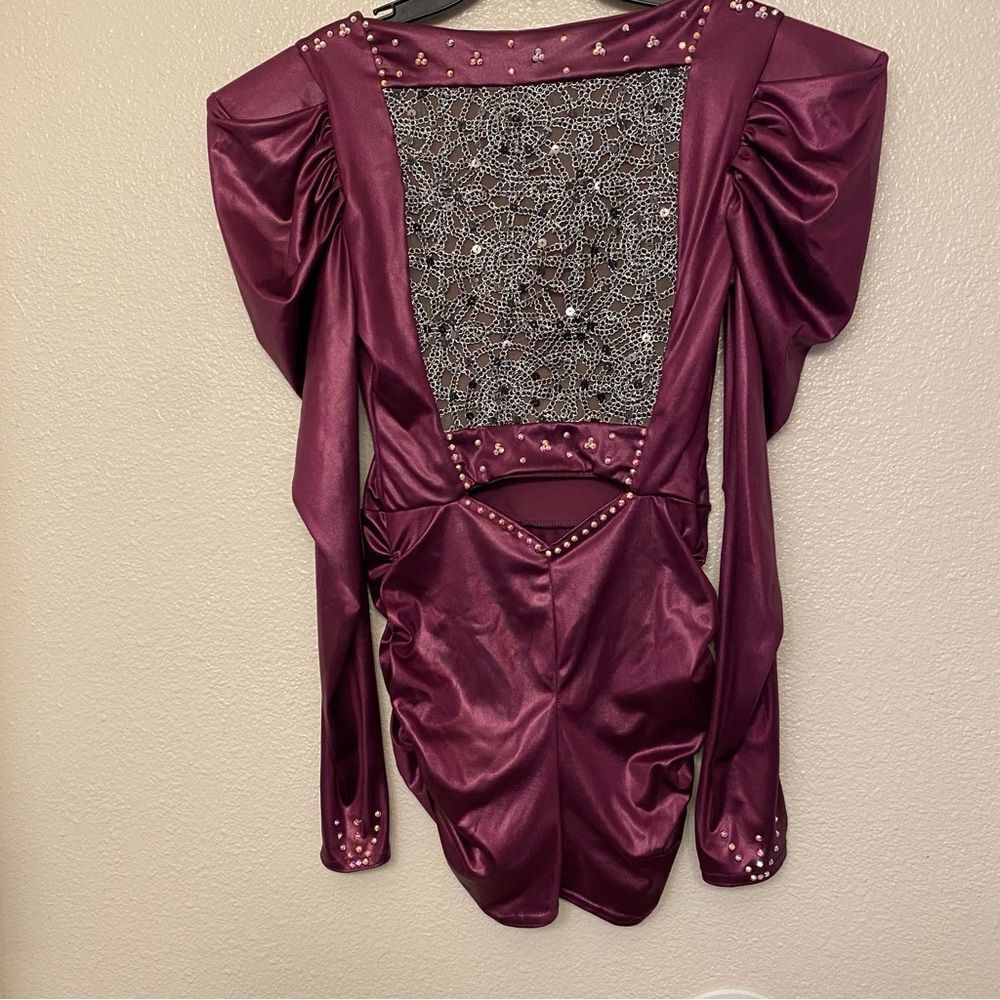 Kelle custom solo rhinestone burgundy biketard leotard Dance Costume SA adult